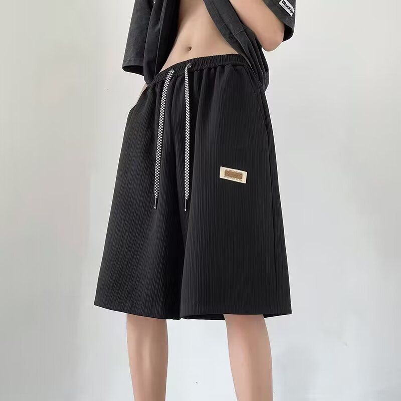 Men's Clothing Waffle Plus Velvet Sports Pants Loose High Street Straight Wide Leg Label Casual Pants_voghion.com