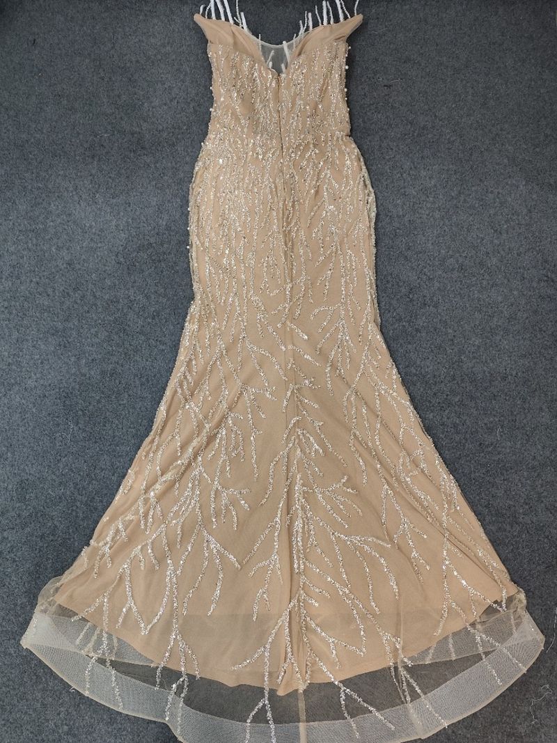 Elegant Beaded Strapless Mermaid Evening Gown – Slim Fit High Waist Floor-Length Dress For Gala & Party_voghion.com