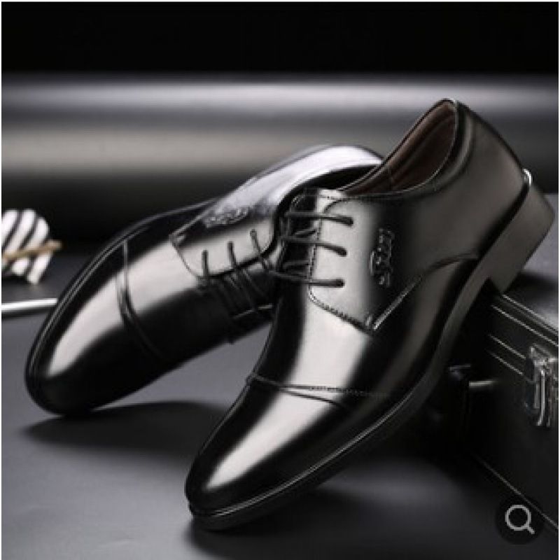 Herren Leder koreanische Version trendige Herren vielseitige britische braune spitze Krawatte Business Casual formale Kleidung atmungsaktiv_voghion.com
