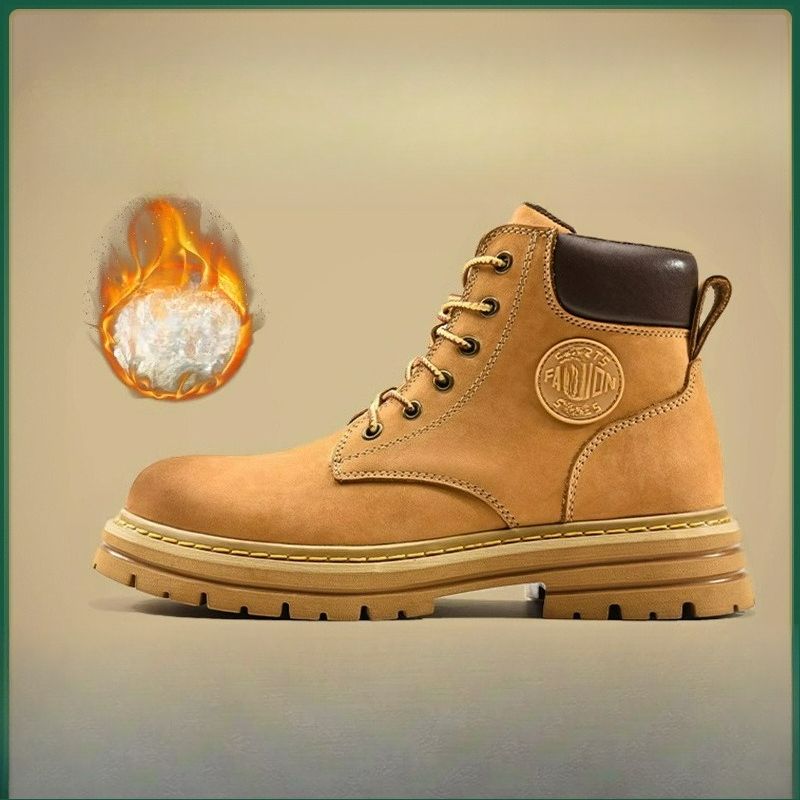 Men's Martin Boots Inner Height Increase Thick-soled Kick Does Not Break Outdoor Mountaineering Tooling Shoes Mid-top Height - Version Leather_voghion.com