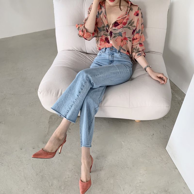 2024 spring/summer floral chiffon women's slim fit, simple and stylish long sleeved design_voghion.com
