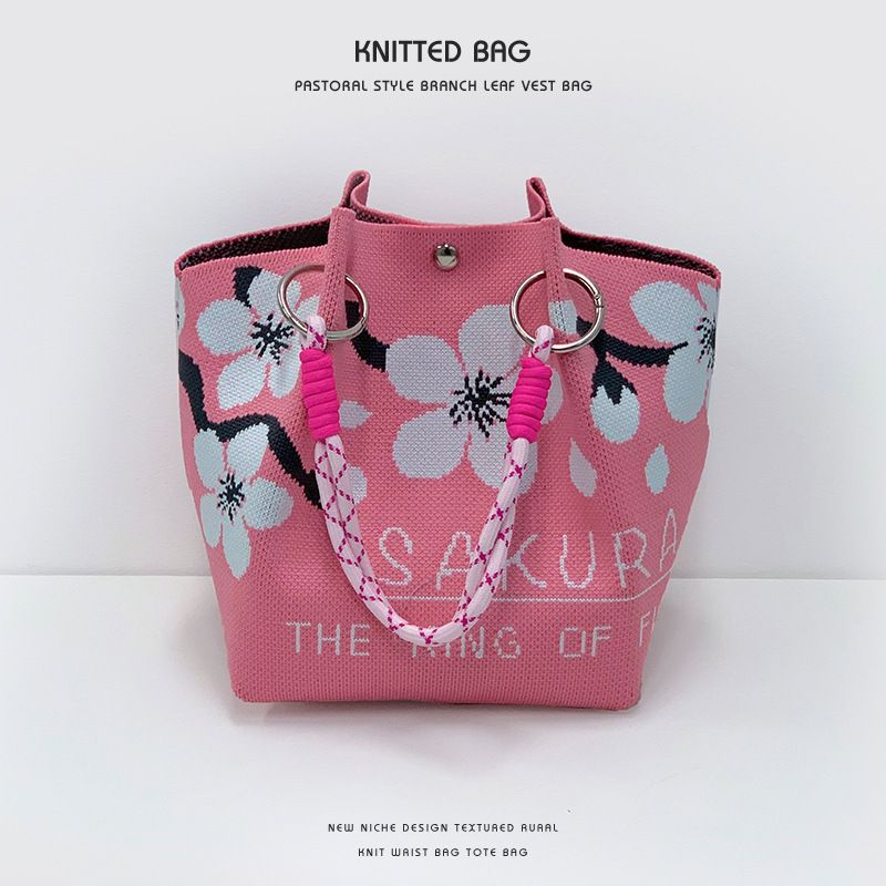 New Ins Niche Design Knitted Women's Fashion Travel Photo Handbag Bucket Shoulder Bag_voghion.com