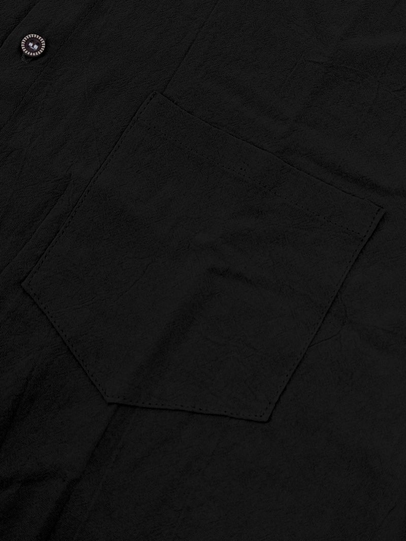 Camicia da spiaggia casual traspirante a maniche corte con colletto rovesciato, tinta unita, da uomo, estiva, in lino_voghion.com