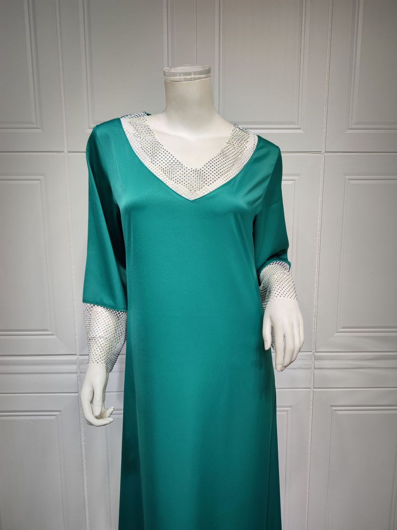 Abito lungo da donna in maglia di diamanti con paillettes in raso per donne musulmane_voghion.com