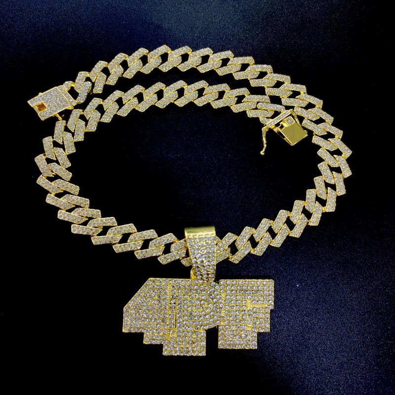 4PF Numeric Letter Pendant with Diamond Cuban Chain Street Dance Hip Hop Rap Trendy Accessories_voghion.com