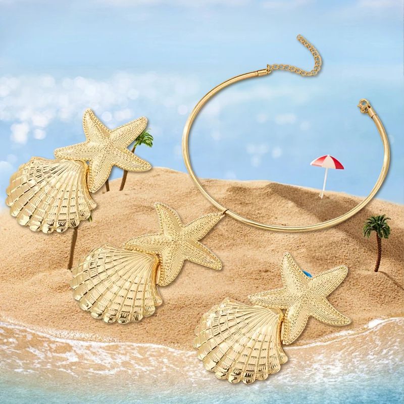 Jewelry Sets Necklace Earring Set Ring Bracelet Set Ocean Starfish Shell Series Earrings Necklace 2-Piece Set Vacation Style High-End Light Luxury Ni_voghion.com