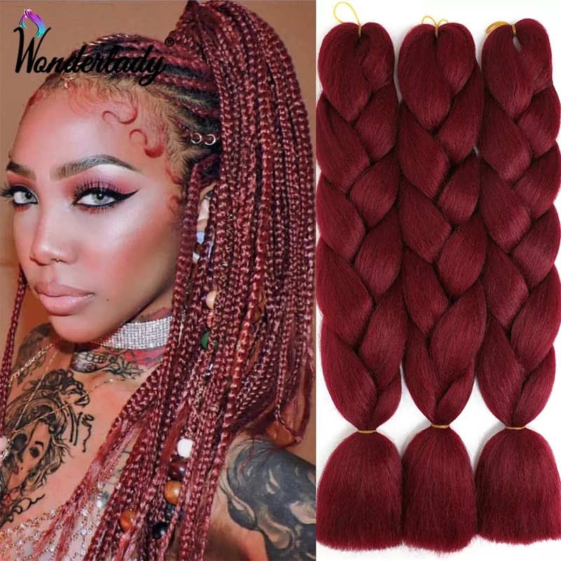WonderLady Synthetik-Extensions, 61 cm lang, bunt, Ombre-Flechthaar, rosa, orange, blond, Jumbo-Box-Zöpfe_voghion.com