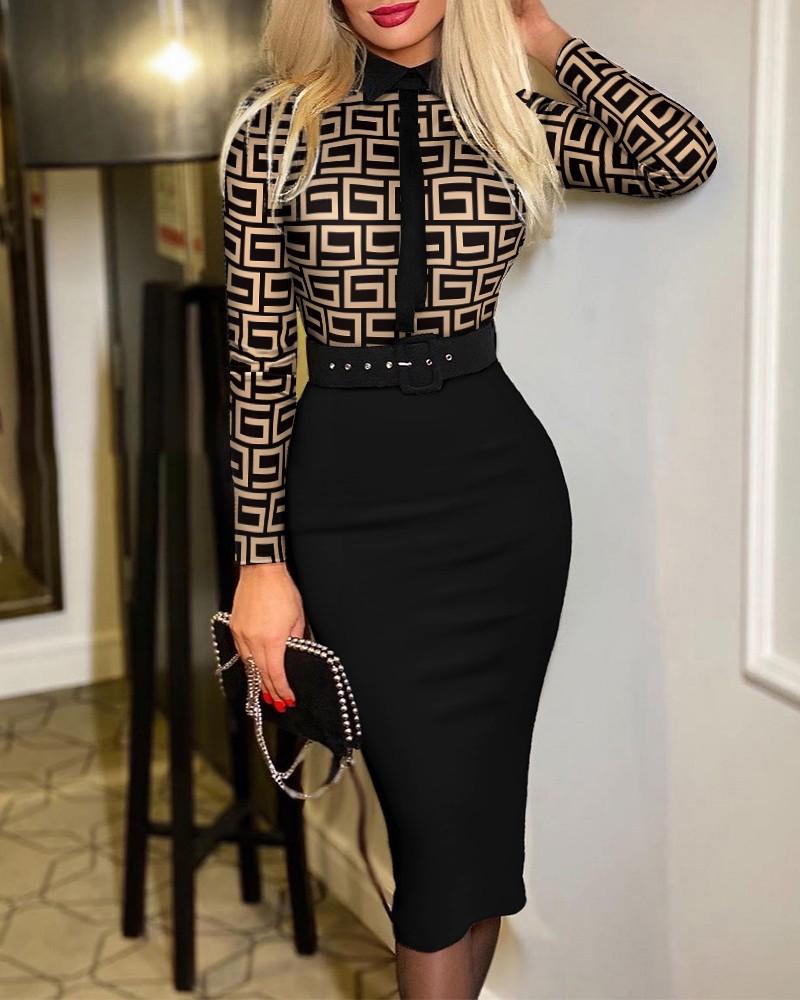 Women's Station Beliebte Mode Damen Bedrucktes Kleid für Frauen mit Gürtel_voghion.com