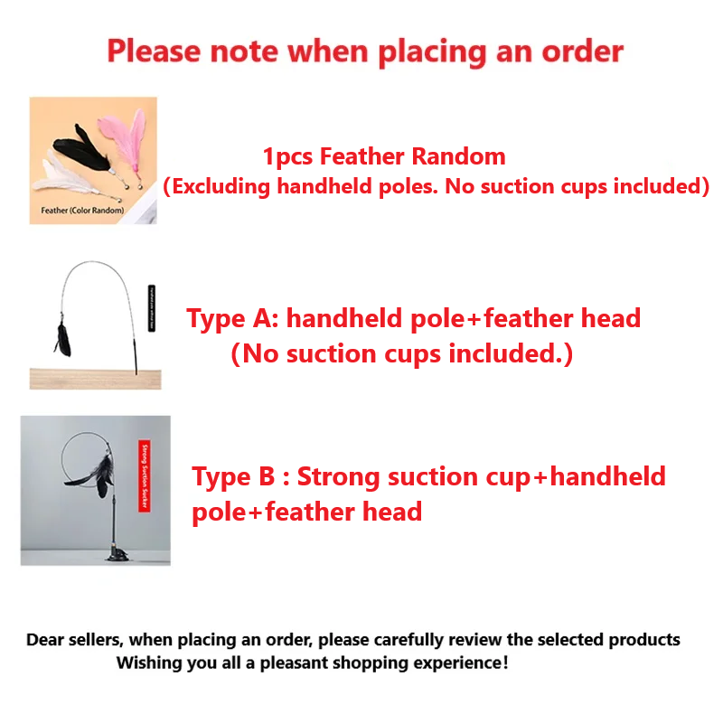 Interactive Cat Toy Handfree Cat Stick Small Bell Extended Rod Suction Cup Durable Bite Replaceable Feather Head Pet Supplies_voghion.com
