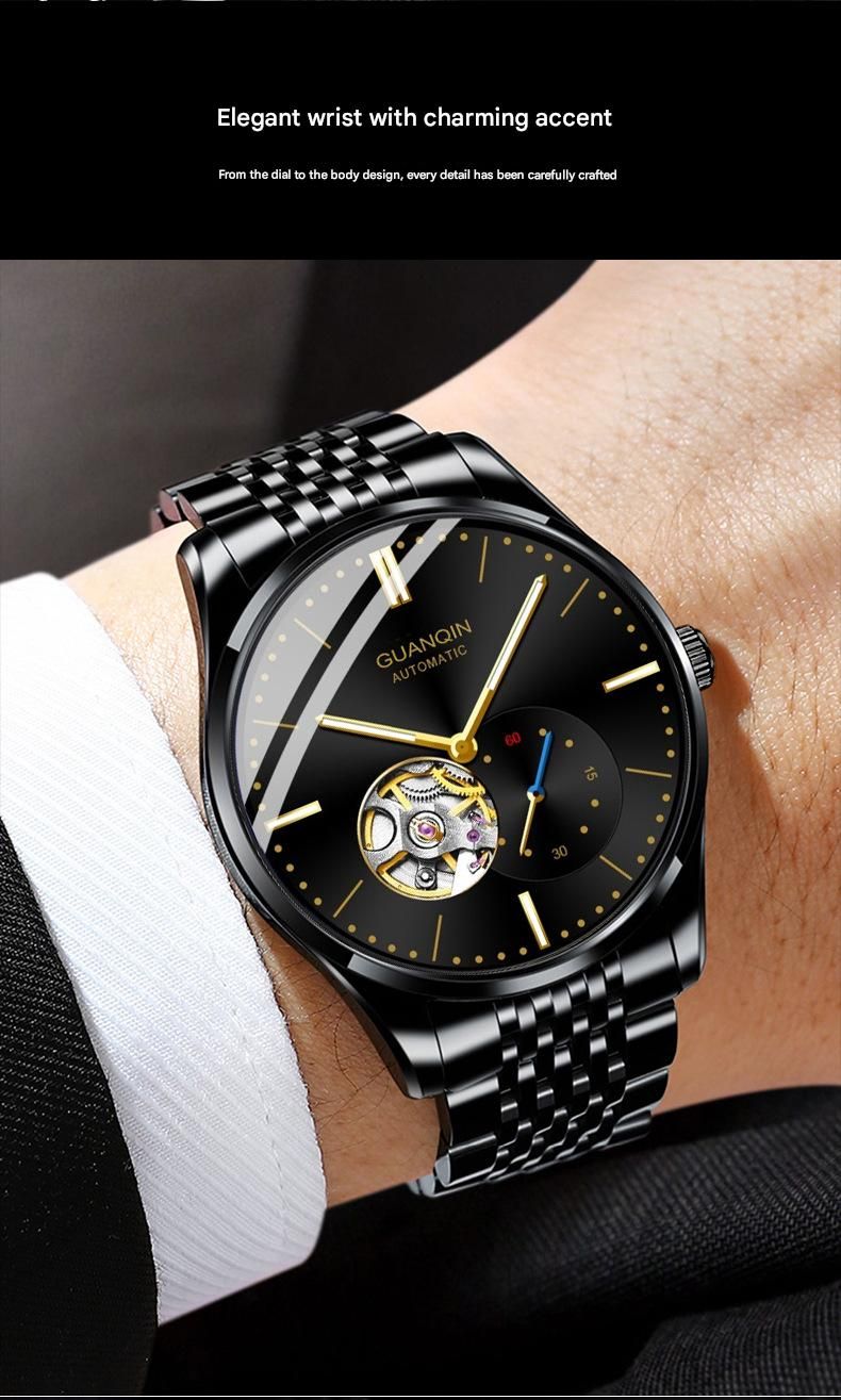 Orologio da polso da uomo GUANQIN con scheletro automatico, meccanico, luminoso, in acciaio inossidabile, stile vintage, con zaffiro, impermeabile_voghion.com
