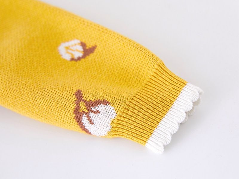 Cardigan in morbido cotone jacquard per bambine - Maglione lavorato a maglia a maniche lunghe con scollo rotondo e bottoni - Caldo ed elegante per bambini e bambine (80-140 cm, giallo)_voghion.com