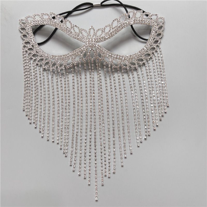 Strass-Quaste-Gesichtsmaske für Frauen mit Fransen, Maskerade, Kopfkette, Schmuck für Halloween, Party, Cosplay_voghion.com