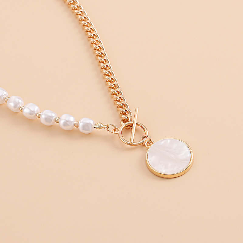 Perlenkette für Frauen, vergoldete Büroklammer-Gliederkette, Halskette mit Knebelverschluss, Halskette mit Caladium-Anhänger für Frauen, Schmuck, Geschenke_voghion.com