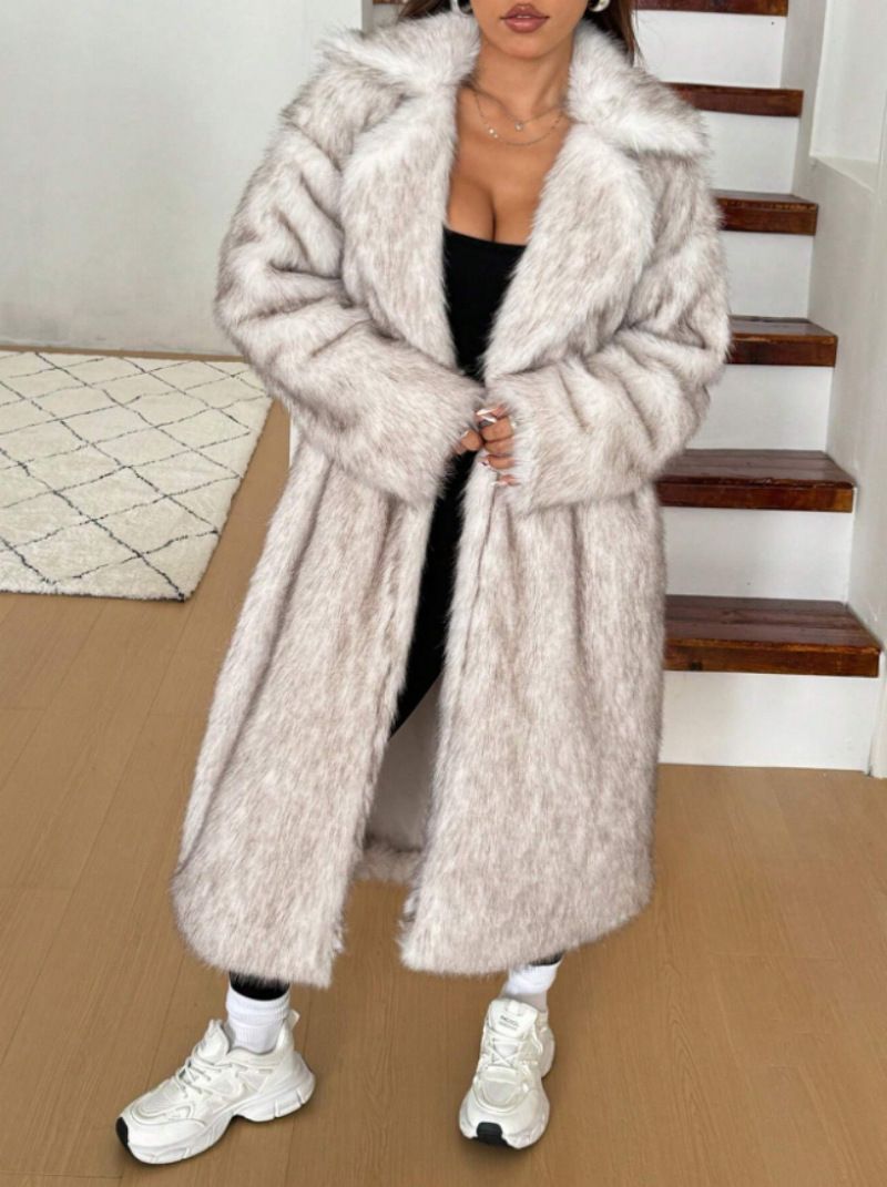 Luxury Faux Fox Fur Coat For Women – Long Winter Coat With Ombre Tips, Thick Warm Outerwear For Elegant Style (White/Black & White/Brown, S-Xxl)_voghion.com