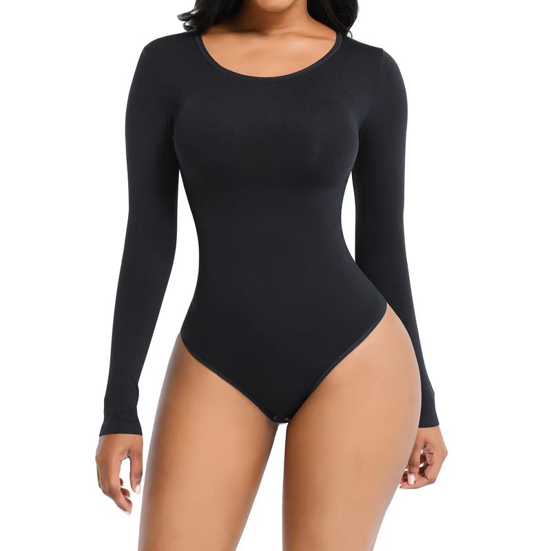 Seamless Long-Sleeve Shapewear Bodysuit For Women – Tummy Control & Butt Lifting Full Body Slimming Underwear_voghion.com