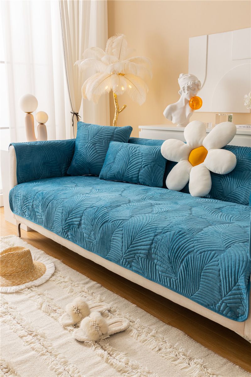 Autumn and winter style ultra soft solid color plush banana leaf sofa cushion modern simple double sofa cushion cloth factory direct sales_voghion.com