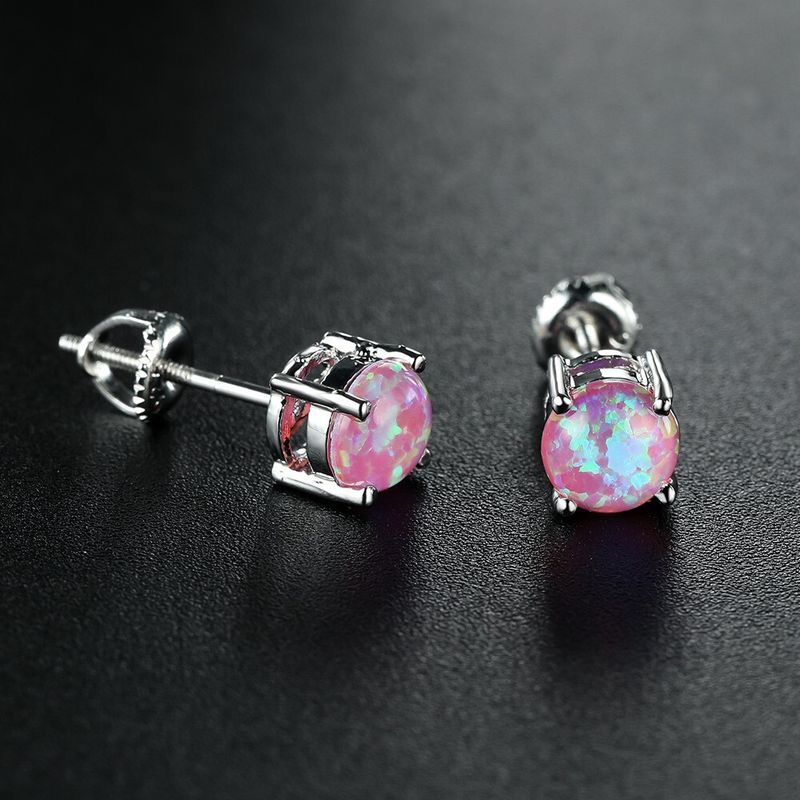 Orecchini a perno rotondi con chiusura a vite in argento sterling 925 da donna, opale di fuoco, 6 mm, regalo PE19_voghion.com