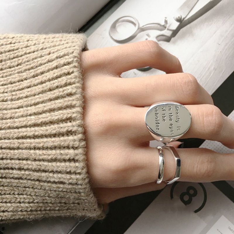 Moda Nuovo Moda Argento Colore Anello Aperto Dito Lettere Parole Punk Largo Impilabile Per Donne Ragazza Gioielli Regalo Dropship_voghion.com