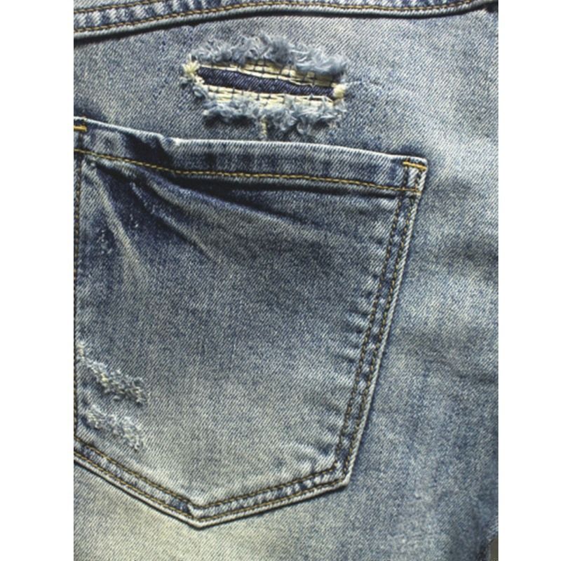 Pantaloncini in denim a blocchi di colore patchwork nuovi per l'estate 2025 da uomo, stile vintage, vestibilità slim, elasticizzati, a cinque punti_voghion.com
