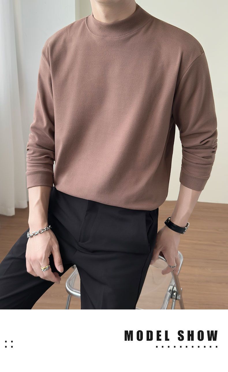 Herren-Thermo-Langarm-T-Shirt mit Halbrollkragen – weicher und atmungsaktiver Stoff, entspannte Passform, Übergröße, einfarbig für Herbst und Winter_voghion.com