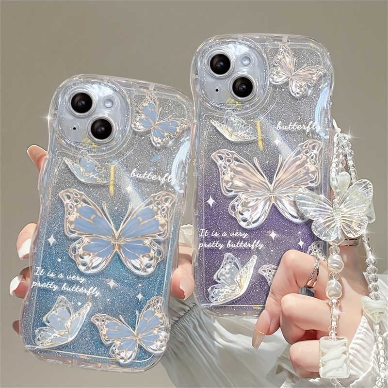 Custodia per telefono Wave Glitter Butterfly And Bracelet per iPhone 14 13 12 11 Plus Pro Max_voghion.com