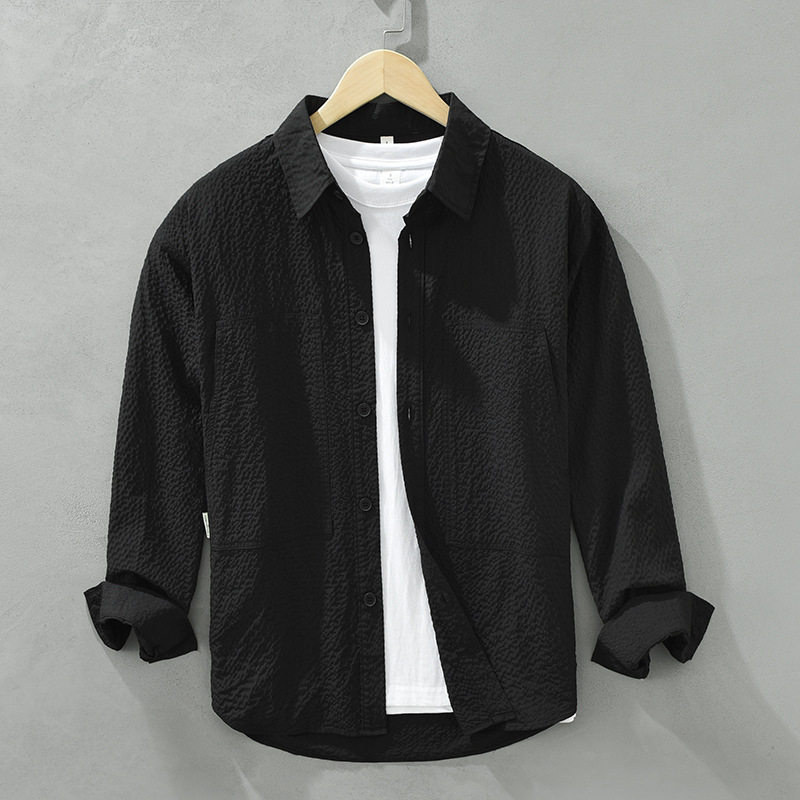 6689 Camicie giapponesi a maniche lunghe in tinta unita, alla moda, casual e larghe, comode e versatili, una camicia letteraria_voghion.com