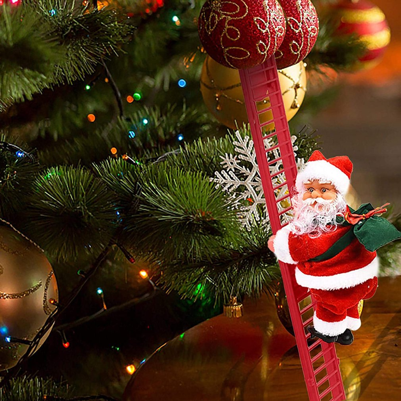 Ornamenti di Natale Regalo Scala Elettrica da Arrampicata Bambola di Babbo Natale Giocattoli con Musica Albero di Natale Allegro Decorazione Appesa_voghion.com