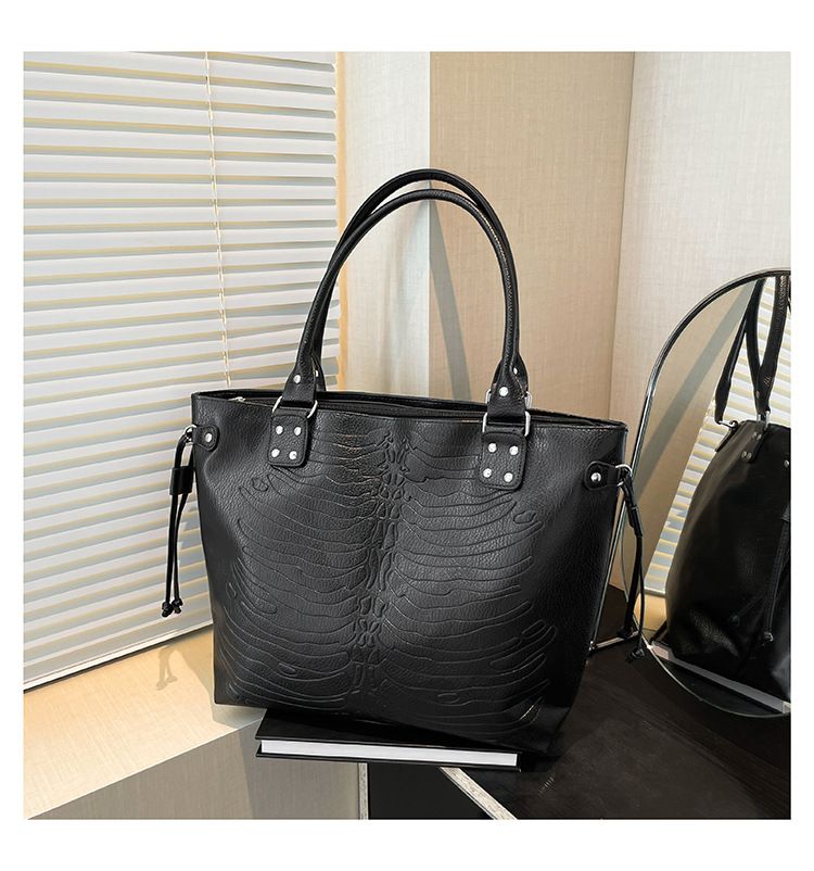 Dames Tote Bag Grote Capaciteit Vrouwelijke Goth Punk Harajuku Reliëf Skelet Tote Coole Schoudertas_voghion.com
