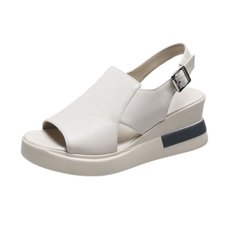 Plateau-Keilabsatz mit dicker Sohle für Damen, Outdoor-Sandalen mit leerer Schnalle, große High-Heel-Sandalen für Damen_voghion.com