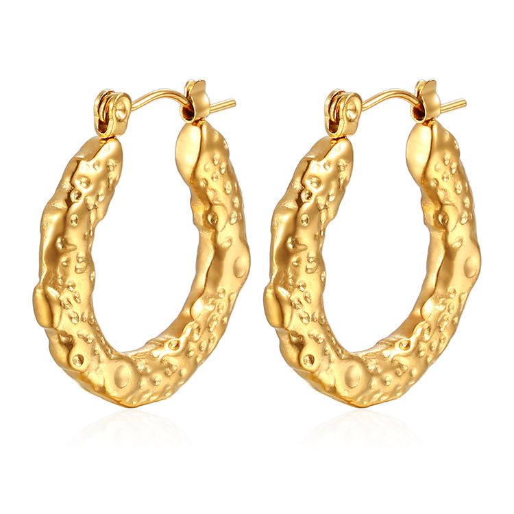European And American Fashion Round Stainless Steel Retro Style Gold Plated Color Retention Trendy Simple Earrings_voghion.com