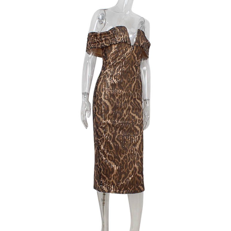 Abbigliamento da donna, moda, stampa leopardata, sexy, top monospalla, scollo a V, fianchi stretti, abito da red carpet_voghion.com