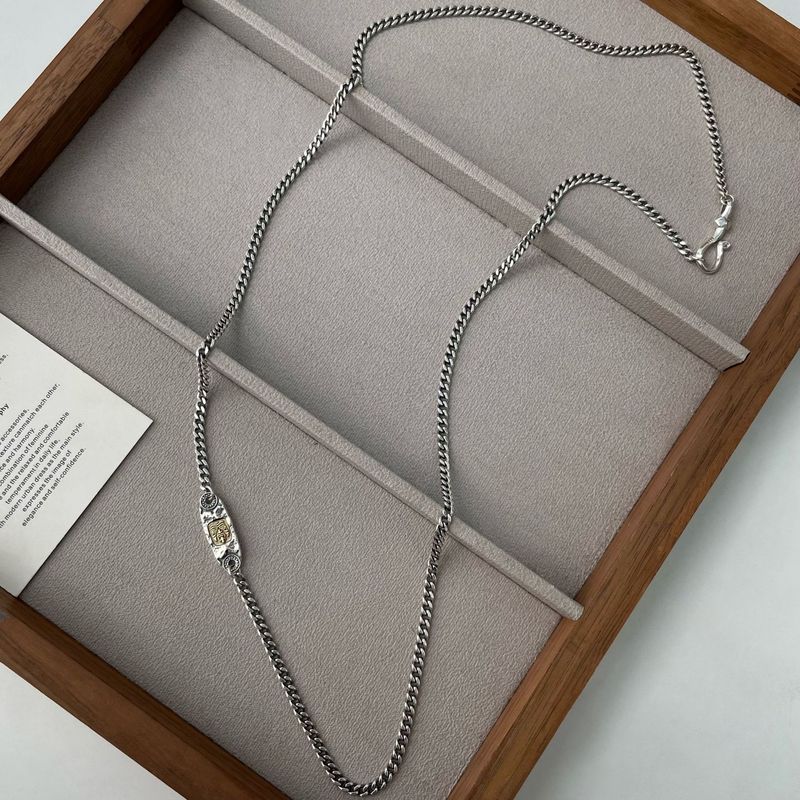 S Pure Silver Square Tag Zakiram Ethnic Necklace Heavy Craft Unisex Cuban Sideways Single Chain_voghion.com