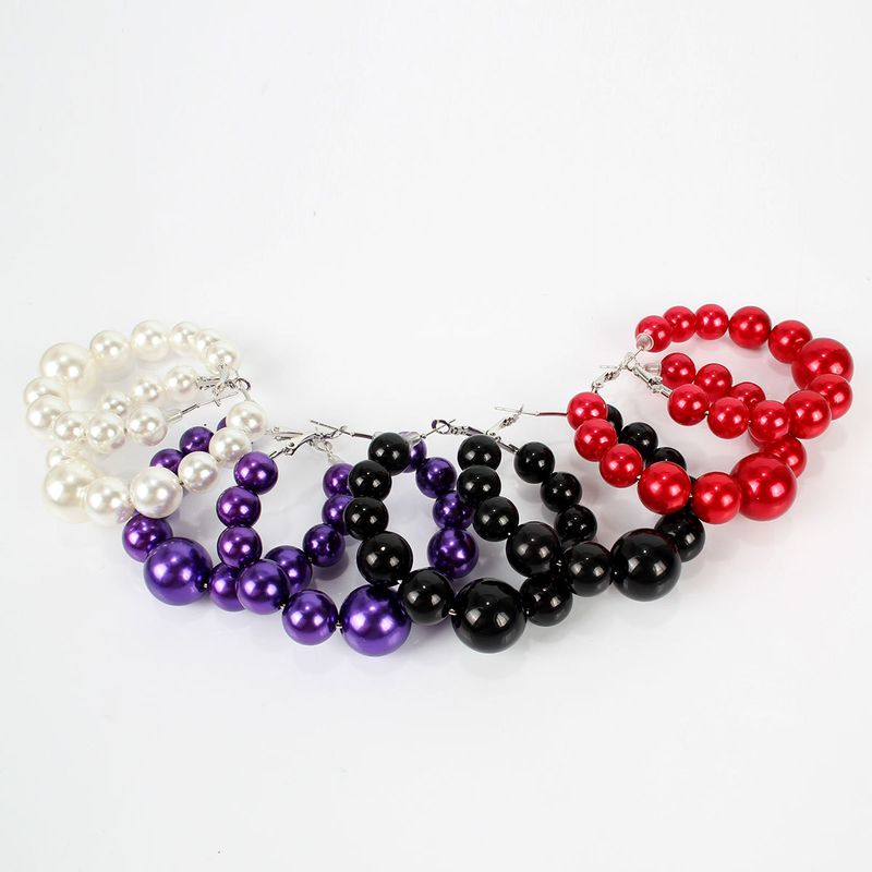 Exaggerated with fashionable large circles imitating pearl for women, hook earrings 22490_voghion.com