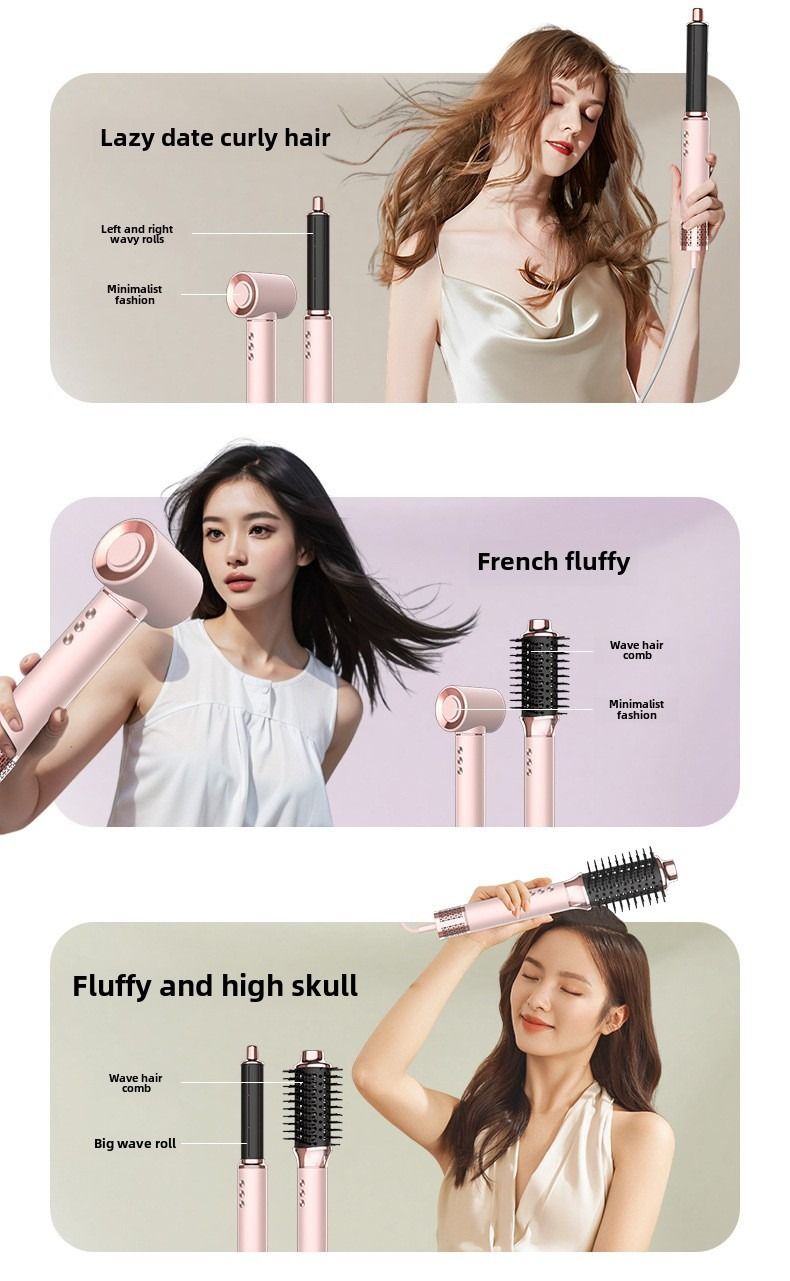 Professional Ionic Hair Dryer & Styler Set – 1300W Brushless Motor, 3 Heat/Speed Settings, Foldable Design For Travel (Pink/Gray, EU Plug)_voghion.com