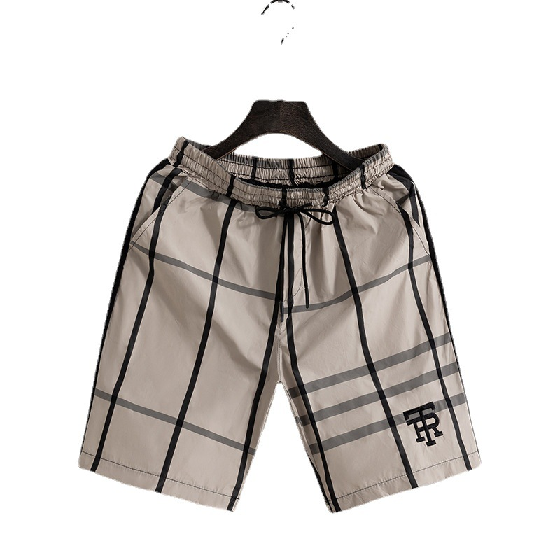 Shorts, große Unterhosen für Herren, dünne Herrenstickerei aus sommerlicher Eisseide, lässiges Netz, rotes, schnell trocknendes Gitter, fünfteilige Strandbekleidung_voghion.com