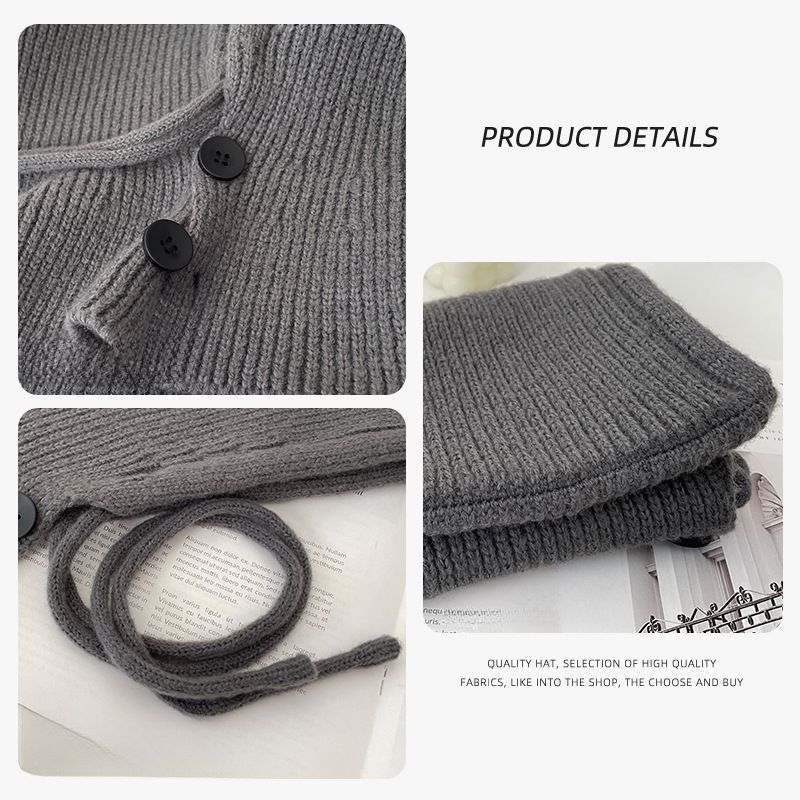 Cappello passamontagna coreano da donna, invernale, caldo, con cappuccio, sciarpa, cappello in lana lavorato a maglia integrato, protezione per le orecchie, cappello pullover_voghion.com