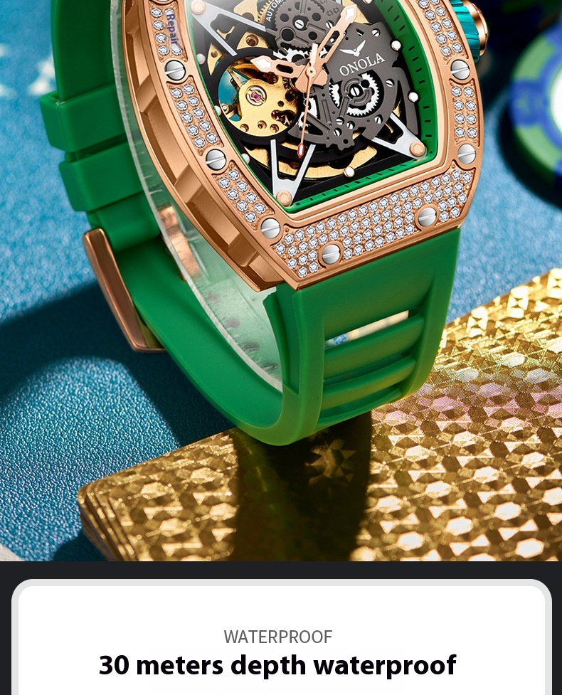 Fashion Diamond New Aurona/ONOLA Live Full Automatic Mechanical Watch Men's Silicone Tape Waterproof_voghion.com
