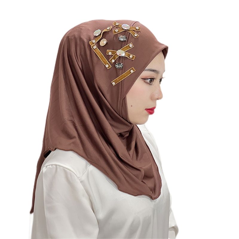 Damen Hijab, einfarbig, elastisch, geometrisches Kreuzmuster, Schal, Mütze, Baotou-Mütze, ethnische Mütze_voghion.com