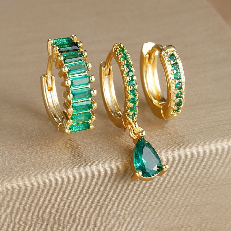 Damenschmuck Geometrisches Tropfen-Ohrstecker-Set mit Strasssteinen, 3-teiliges vergoldetes Ohrhänger-Set, minimalistisches schickes Modeaccessoire_voghion.com