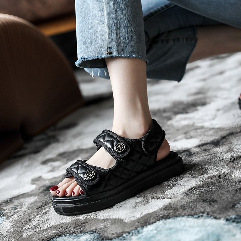 Xiaoxiangfeng sandálias 2024 novo verão estilo de fadas plataforma sola grossa aumento velcro sapatos femininos romanos_voghion.com