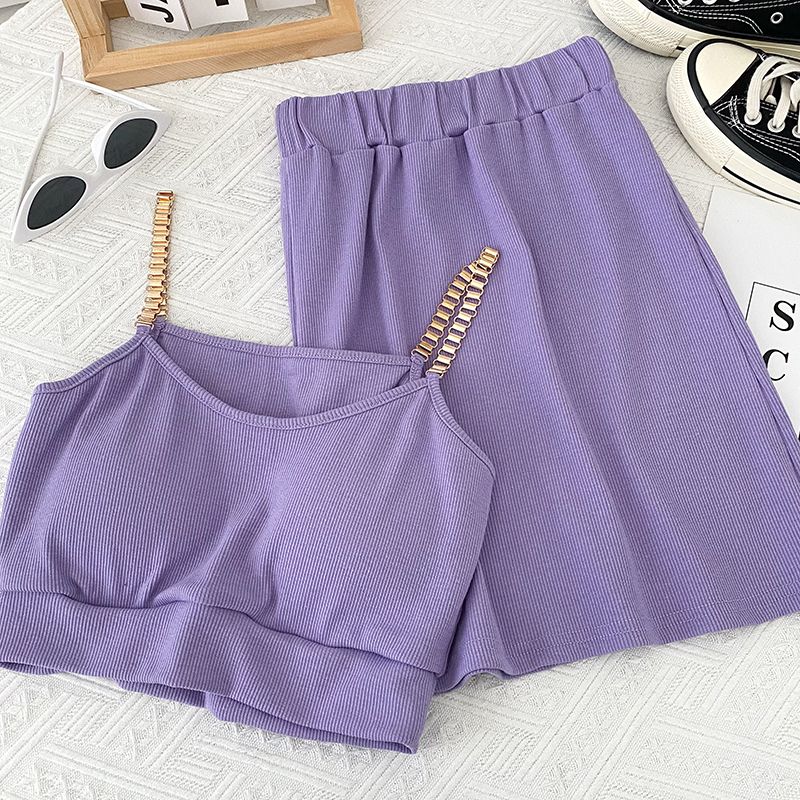 Set due pezzi con canotta corta a catena sexy da donna, gonna aderente a vita alta e gonna a vita alta_voghion.com