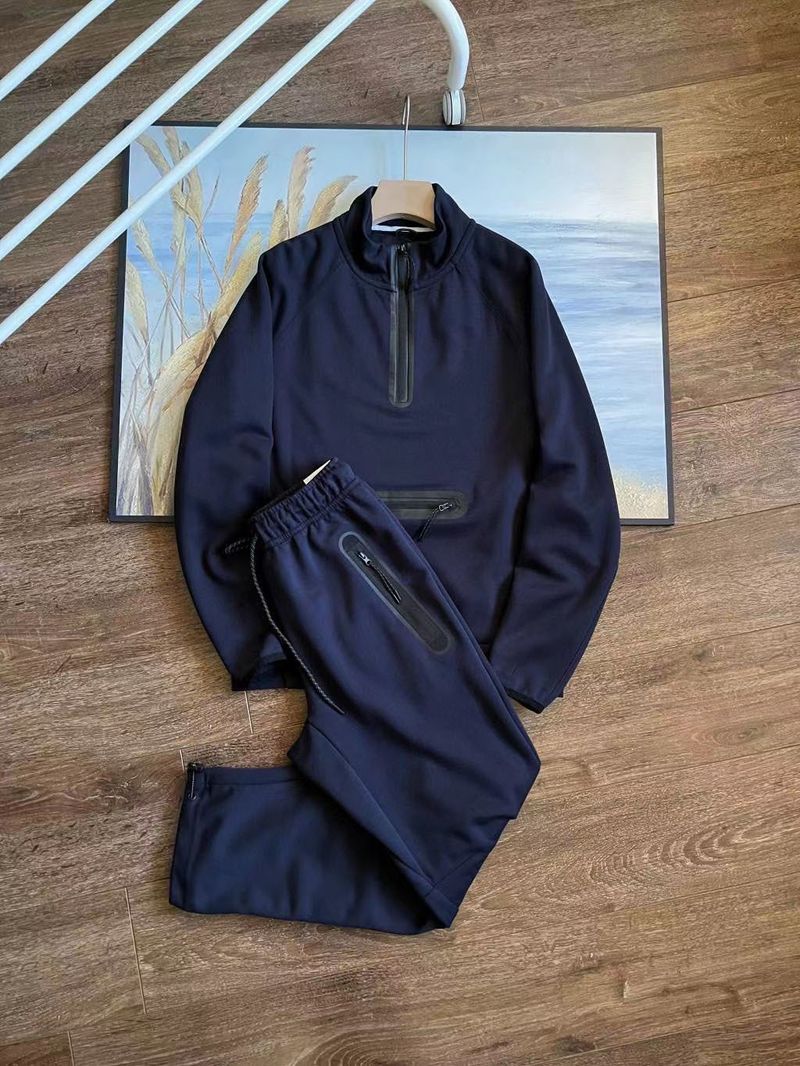 Herrenbekleidung Herren Loose Sports Stehkragen Pullover Half Zip Sweatshirt und Jogginghose Set 998=312_voghion.com