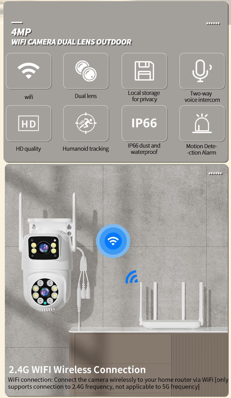 Outdoor Waasserdicht Gewierkugel Intelligent Iwwerwaachungskamera, High-Definition Nuetsvisioun Handy Fernbedienung Duebelbildschierm_voghion.com