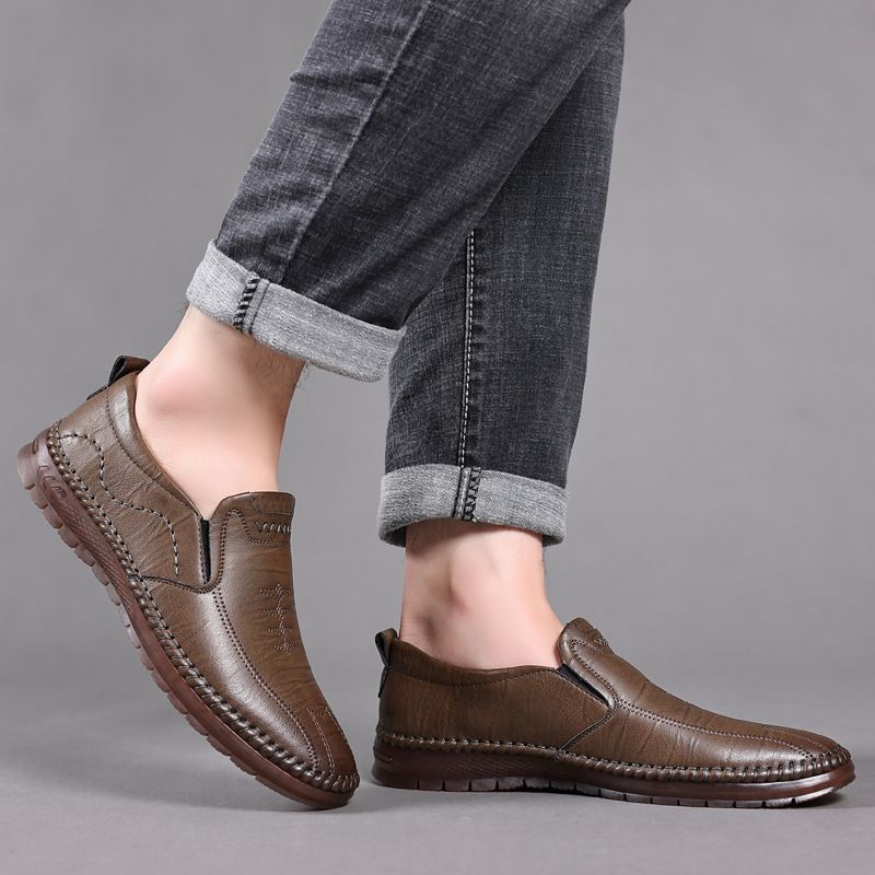 Geeignet für alle Jahreszeiten. Echte Slipper, atmungsaktiv, ausgehöhlt, zum Reinschlüpfen, lässige Lederschuhe für Herren_voghion.com