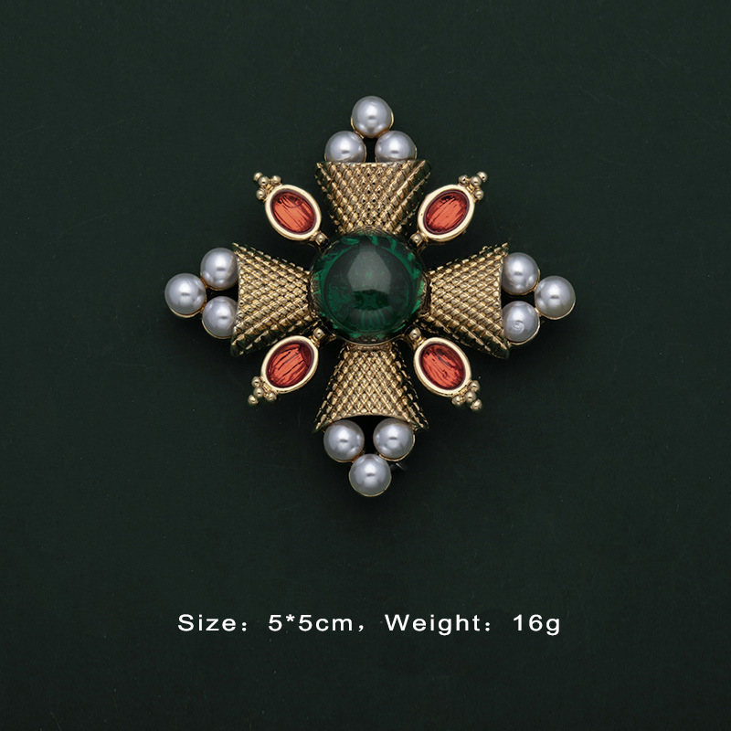 Designer-Stil, Barock-Retro-Gold-Damenbrosche, Edelstein, antike Hofaccessoires_voghion.com