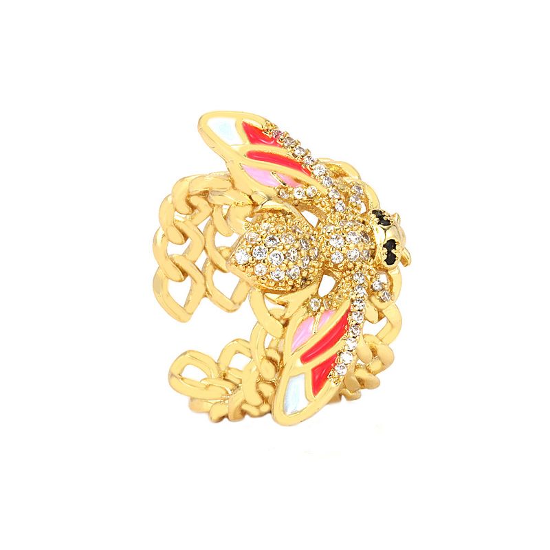 Hip Hop Cuban Chain Zircon Personality Metal Cold Style Atmospheric Wide Version Colorful Drip Oil Bee Ring_voghion.com