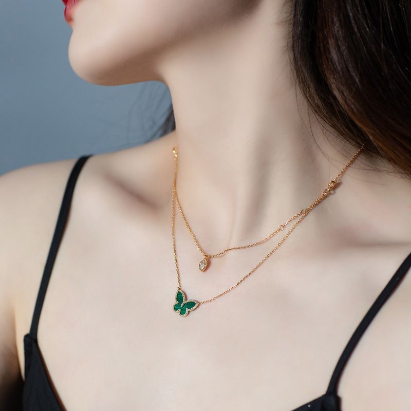 Collana in malachite verde, stile foresta, collana a farfalla in argento sterling S925, bracciale, collana, doppia usura_voghion.com