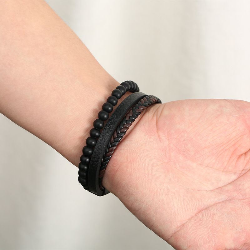 Hot Selling Natural Volcanic Stone Leather Multi-layer Simple Men's Trendy Woven Bracelet_voghion.com