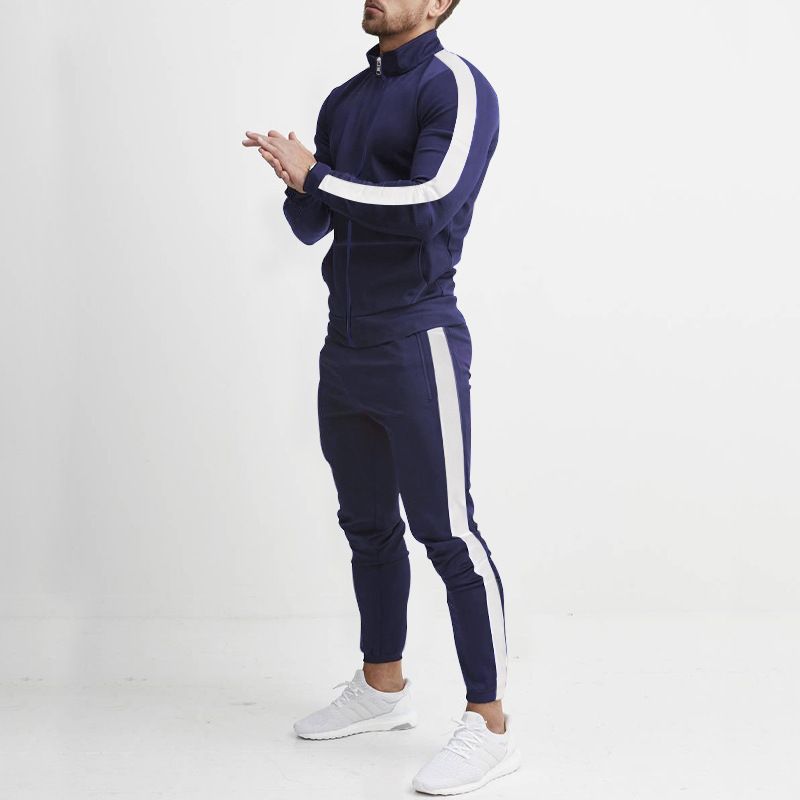 Cross-Border European And American Autumn Winter New Color Block Men's Clothing Casual Suit Hooded Trendy Sports_voghion.com