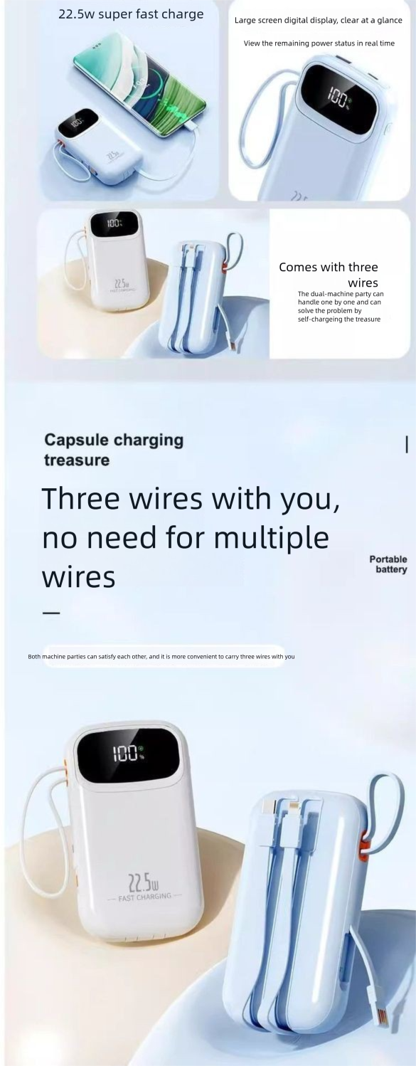 Suitable For Iphone Mobile Power Bank With Built-in Cable, Compact And Convenient, 20000mAh Large Capacity Fast Charging_voghion.com